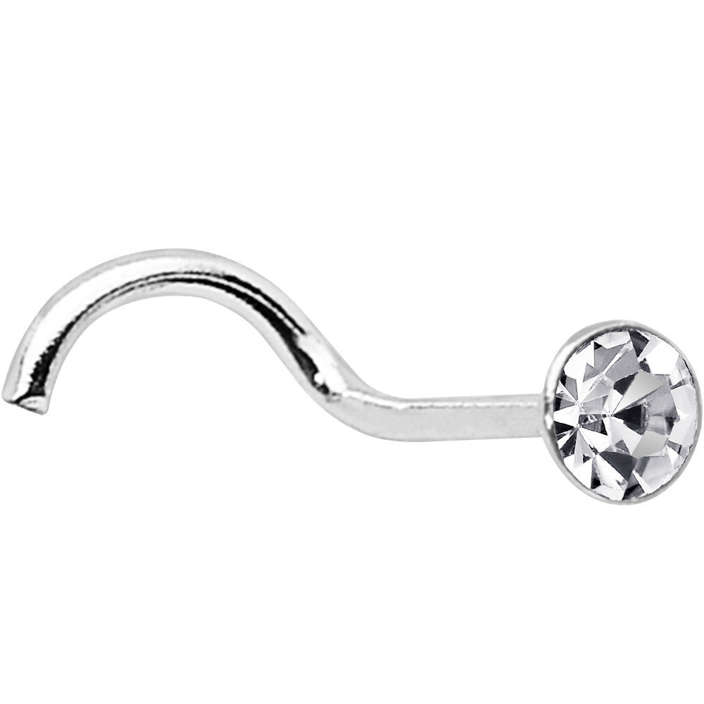 925 Silver 2mm Round Clear Nose Ring Created with Crystals