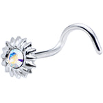 925 Aurora Floral Flower Nose Ring Created with Crystals