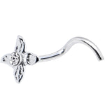925 Clear Four Petal Flower Nose Ring Created with Crystals