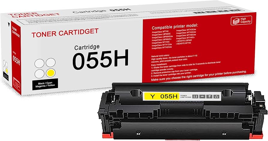 New, Pre-Owned - Canon 055H High-Yield Yellow Laser Toner Cartridge, 3017C001