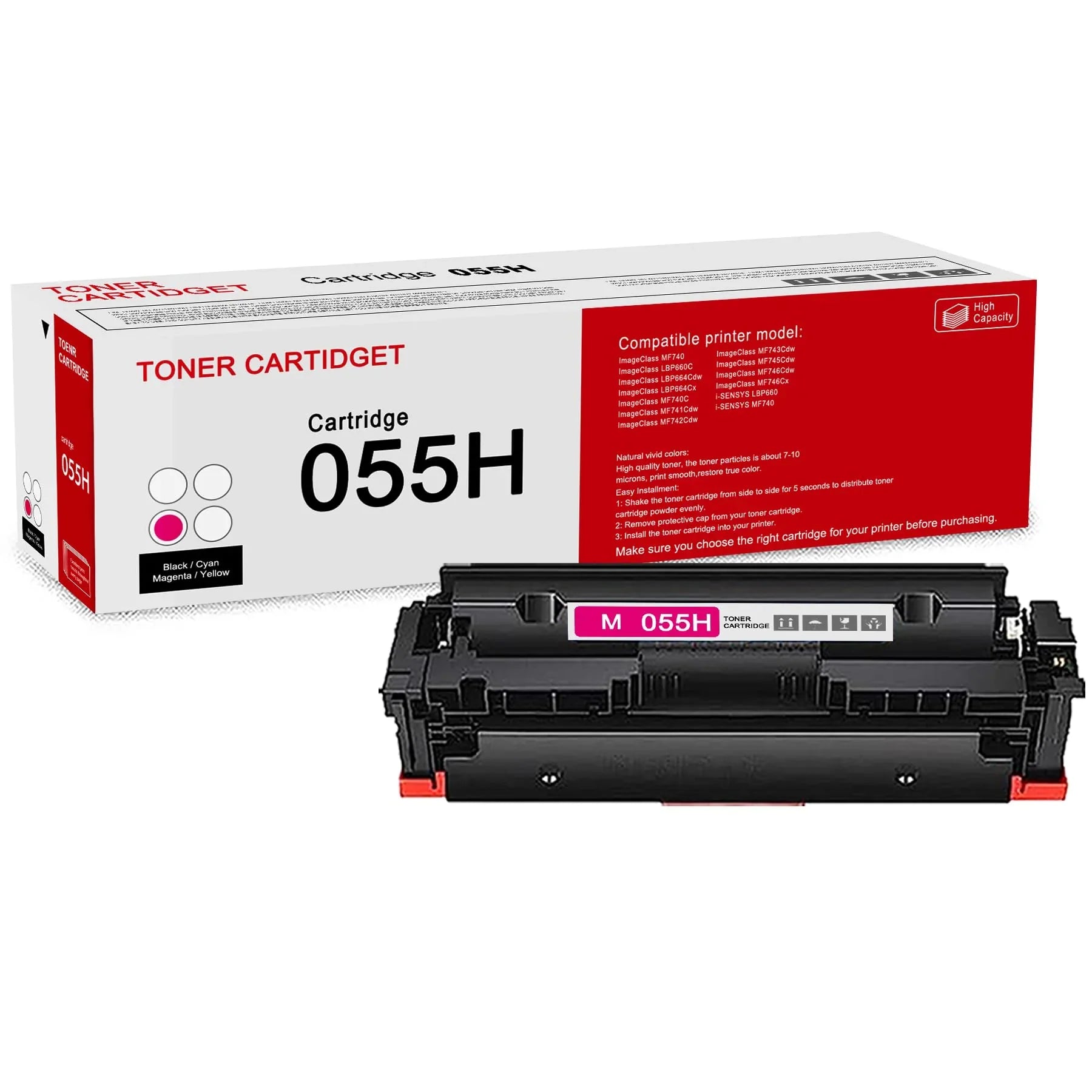 New, Pre-Owned - Canon 055H High-Yield Magenta Laser Toner Cartridge, 3018C001