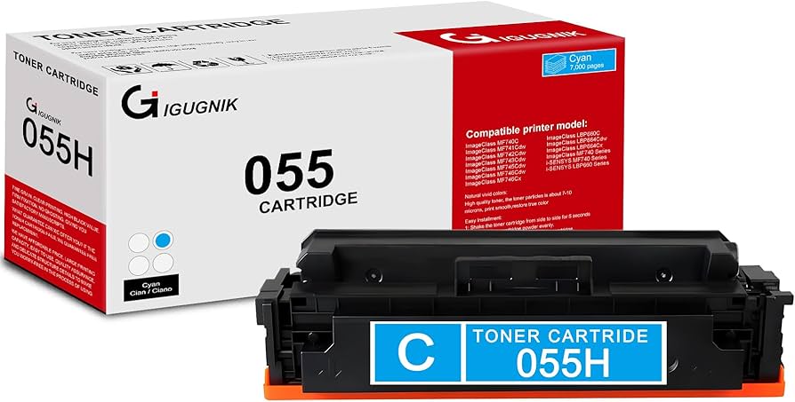 New, Pre-Owned - Canon 055H High-Yield Cyan Laser Toner Cartridge, 3019C001