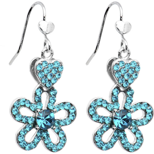 Illustrious Aqua Crystal Heart and Posy Flower Earrings