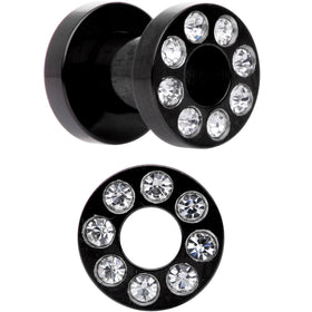 4G Black Anodized Clear Gem Go Glam Screw Fit Tunnel Plug Set