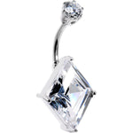 Sterling Silver 925 Cubic Zirconia Diamond Contour Solitaire Belly Ring