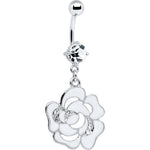 White Decorated Cubic Zirconia Flower Belly Ring