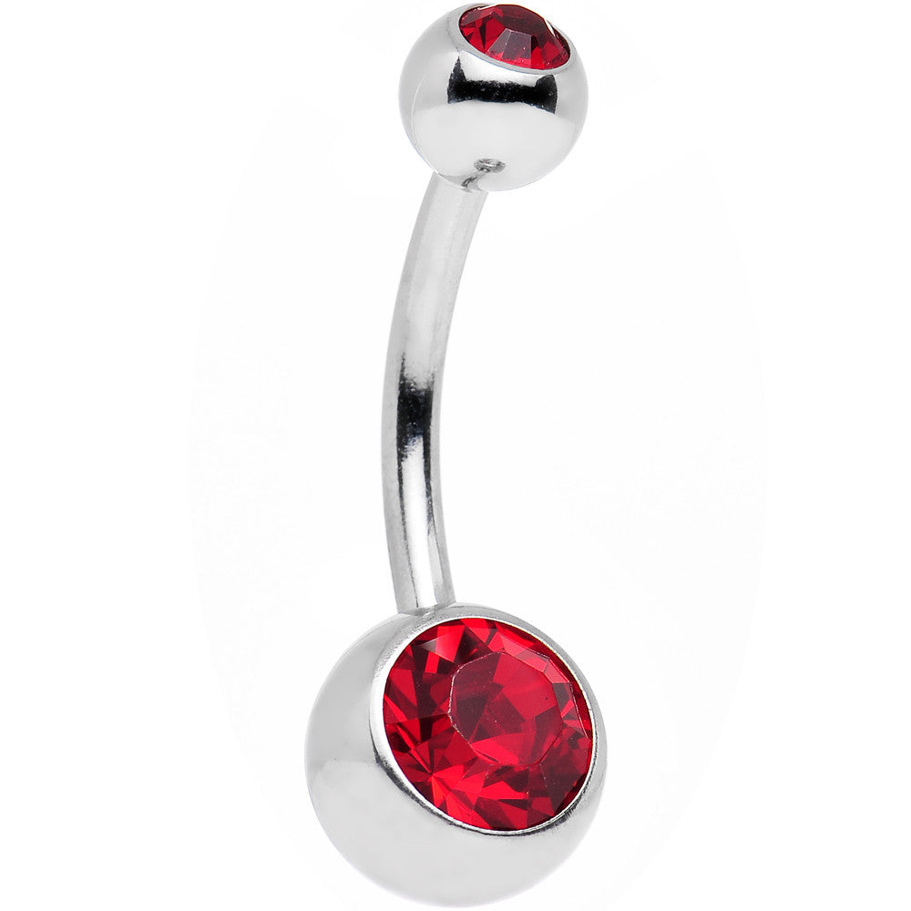 Light Siam Double Gem Belly Ring Created with Crystals
