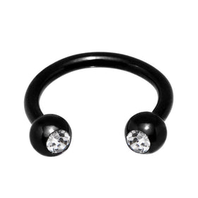 16G 5/16 Clear Gem Black Anodized Horseshoe Circular Barbell