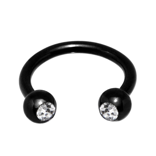 16G 5/16 Clear Gem Black Anodized Horseshoe Circular Barbell