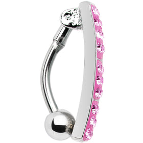 Top Mount Pink Lustrous Crystal Belly Ring
