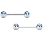 Aqua Double Front Gem Stainless Steel Barbell Set