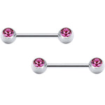 Pink Double Front Gem Stainless Steel Barbell Set