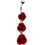 Ruby Red ROSE BOUQUET Dangle Belly Ring