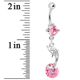 Leaping for Joy Dolphin Pink CZ Belly Ring