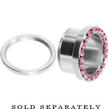 5/8 Stainless Steel Pink Gem Screw Fit Tunnel