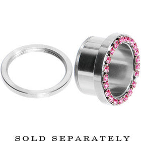5/8 Stainless Steel Pink Gem Screw Fit Tunnel