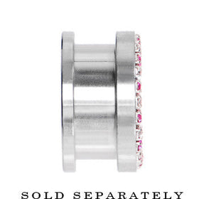 7/8 Stainless Steel Pink Clear Gem Screw Fit Tunnel