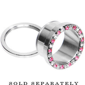 26mm Stainless Steel Pink Clear Gem Screw Fit Tunnel