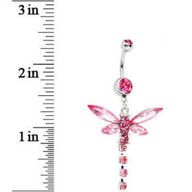 Pink Cubic Zirconia Dragonfly Belly Ring