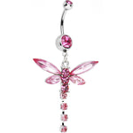 Pink Cubic Zirconia Dragonfly Belly Ring