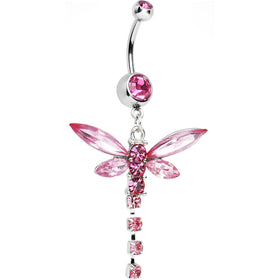 Pink Cubic Zirconia Dragonfly Belly Ring