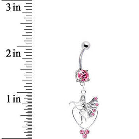 Pink CZ Heart Fairy Belly Ring