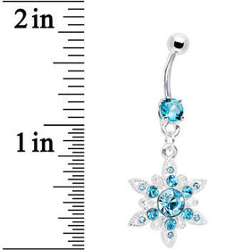 Aqua CZ Spectacular Flower Belly Ring