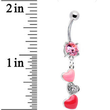 Pink CZ Passionate Hearts Dangle Belly Ring