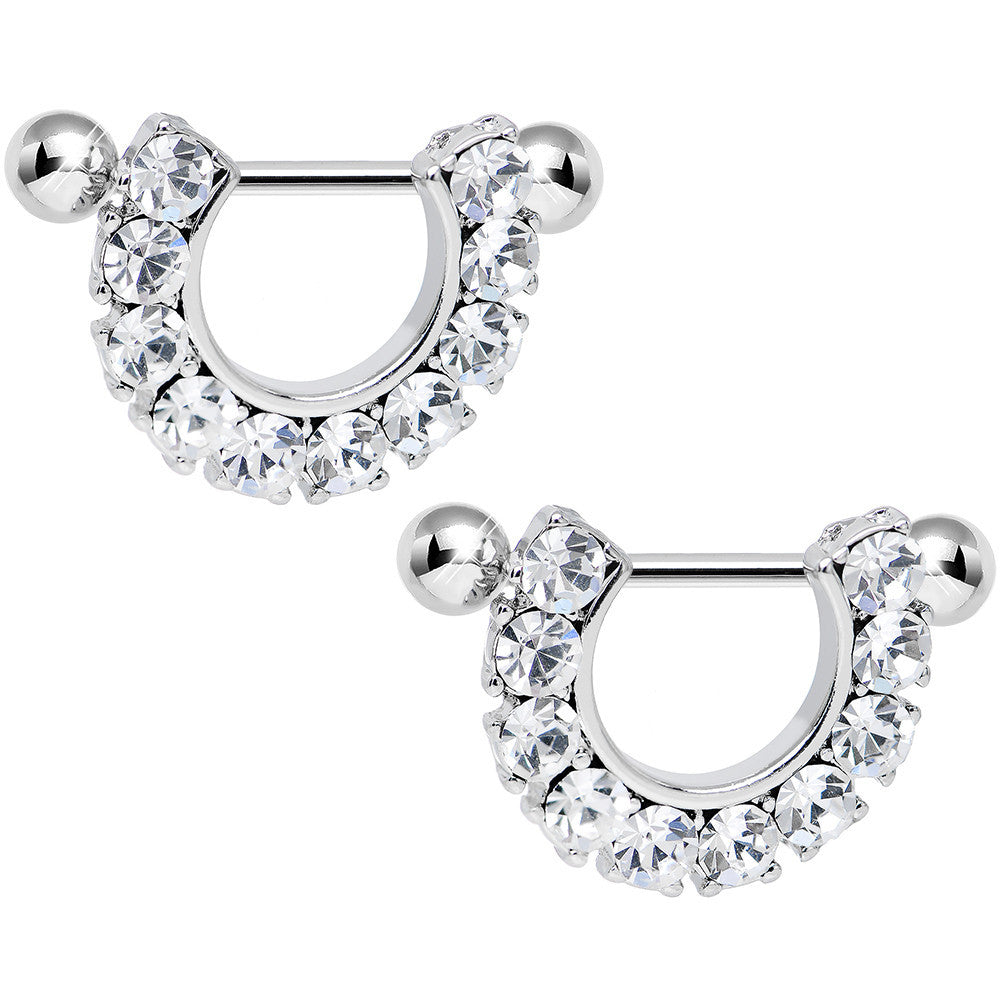14G 5/8 Clear Gem Flirtatious Flair Nipple Shield Set