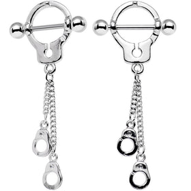 14G 5/8 Hold Me In Handcuffs Dangle Nipple Shield Set
