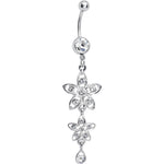 Clear Gem Duet Flowers Belly Ring
