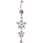 Pink Gem Duet Flowers Belly Ring