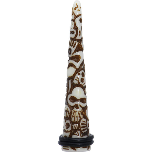 00G Brown White Resin Native Skull Taper