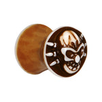 0G Brown White Resin Skull Saddle Plug