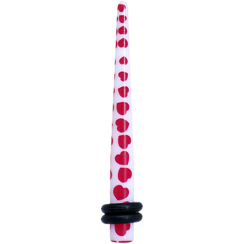 6G White Red Heart Acrylic Ear Taper