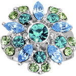 Blue Pink Gem Blossom Flower Adjustable Ring