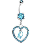 Zircon Blue Gem Kitty Cat Love Heart Belly Ring