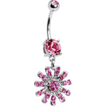 Pink Gem Gerber Daisy Flower Belly Ring