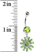 Peridot Green Gem Gerber Daisy Flower Belly Ring