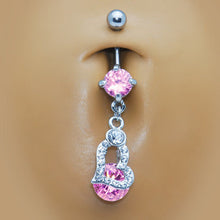 Pink Gem Encrusted Hollow Heart Dangle Belly Ring