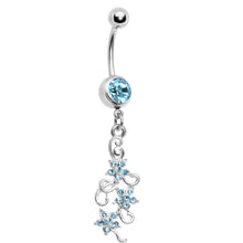 Aqua Gem Dramatic Floral Drop Belly Ring