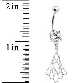 Crystalline Gem Openwork Tulip Flower Drop Belly Ring
