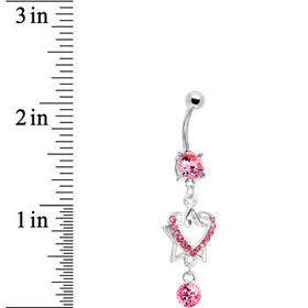 Pink Gem Falling Star Heart Drop Belly Ring