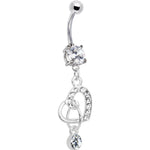 Crystalline Gem Charming Heart Dangle Belly Ring