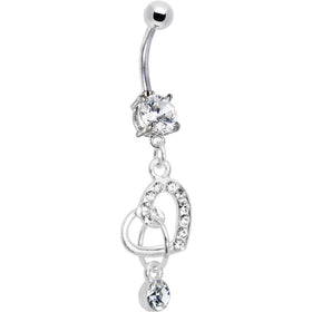 Crystalline Gem Charming Heart Dangle Belly Ring