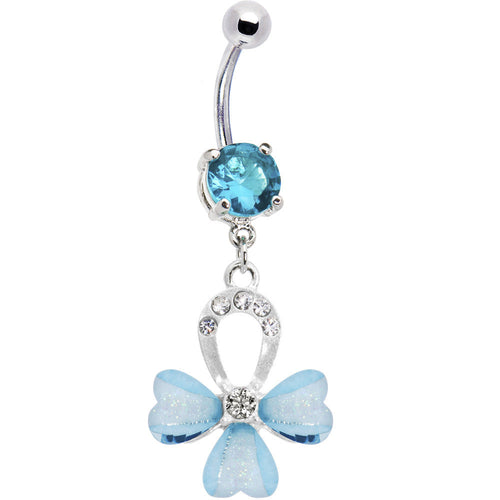 Aqua Gem Horseshoe Heart Flower Belly Ring