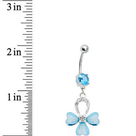 Aqua Gem Horseshoe Heart Flower Belly Ring