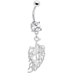 Crystalline Gem Faux Pearl Leaf Belly Ring