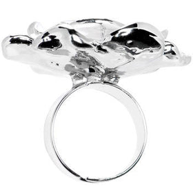 White Jeweled Bloom Flower Adjustable Ring