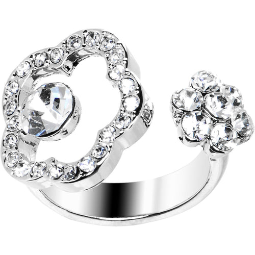 Clear Jeweled Flower Adjustable Ring